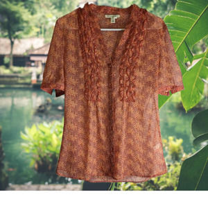 Banana Republic 8 short sleeve, sheer, lightweight, copper, top. Work, travel